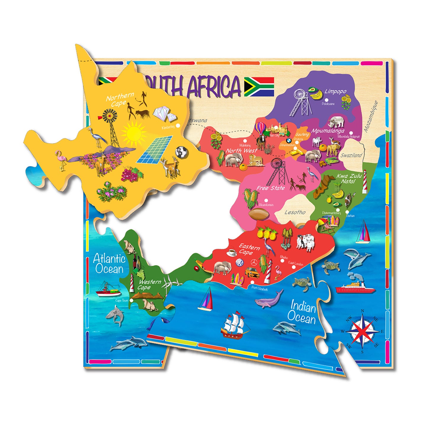 Map of South Africa (Puzzle, 17 Piece) KidiQ Learn, Play & Create
