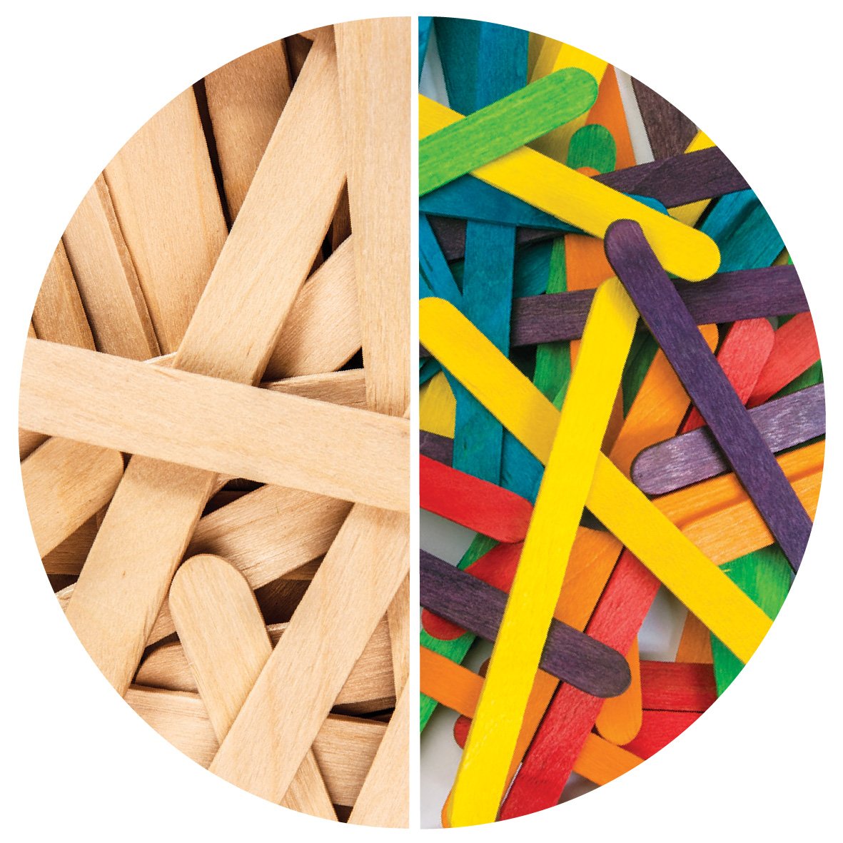 Wooden Pop Sticks (Natural/Colour) - 200 Piece